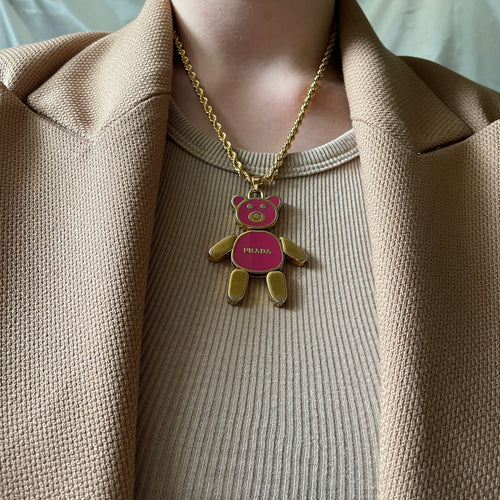 Authentic Prada gold and pink large bear pendant - Repurposed and
